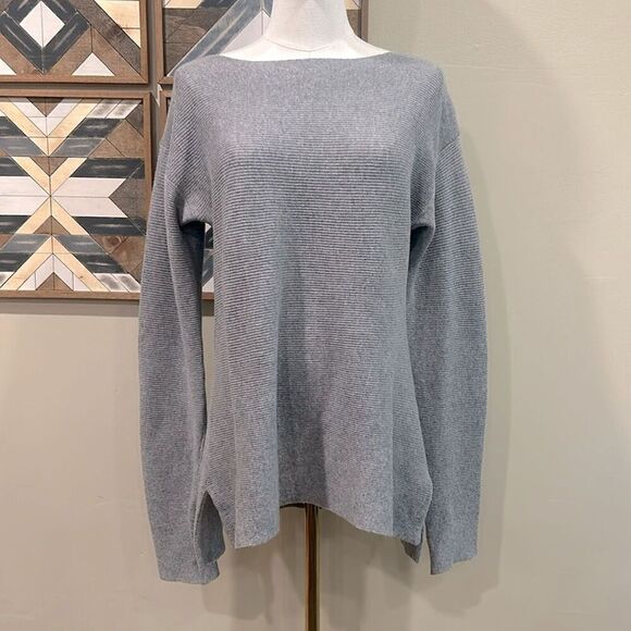 Garnet Hill Ribbed Cashmere Boat Neck Sweater Grey Small - Picture 1 of 9